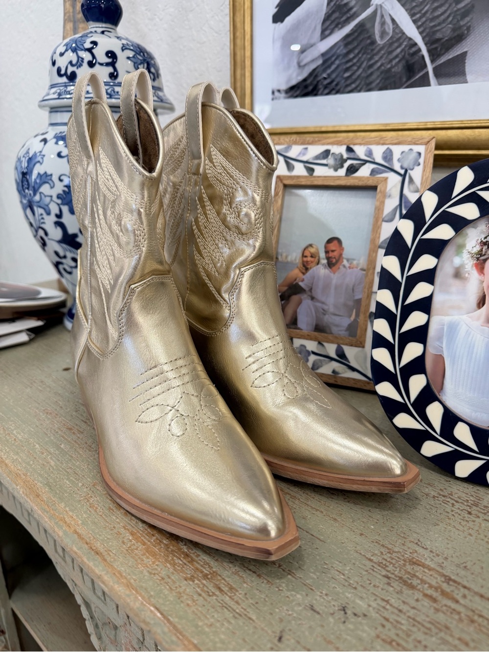 ShuShop Gold Kids Western Cowboy Boots